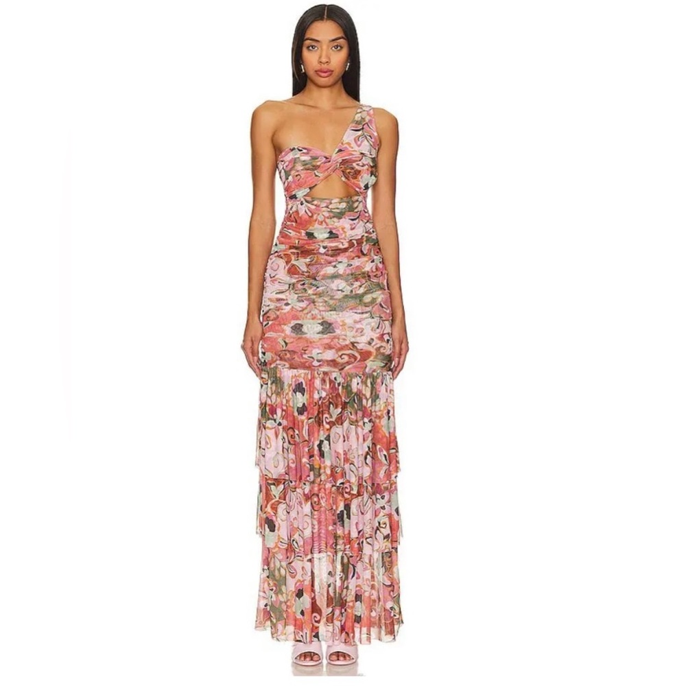 Misa Los Angeles Pink Multi One-Shoulder Cutout Maxi Dress